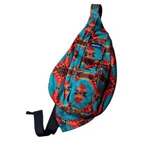 KAVU Original Rope Sling Bag Backpack Turquoise Green Aztec Print  Multicolor